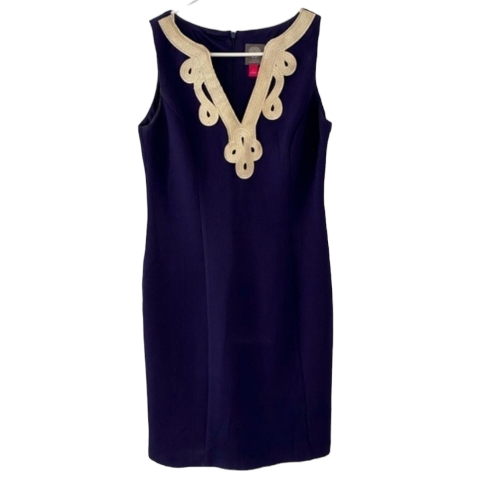 NWT Vince Camuto Navy and Gold Sheath dress